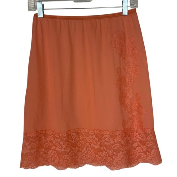 Vintage Vanity Fair Coral Pink Nylon Lace Trim Half Slip Medium Made In USA - Picture 1 of 5